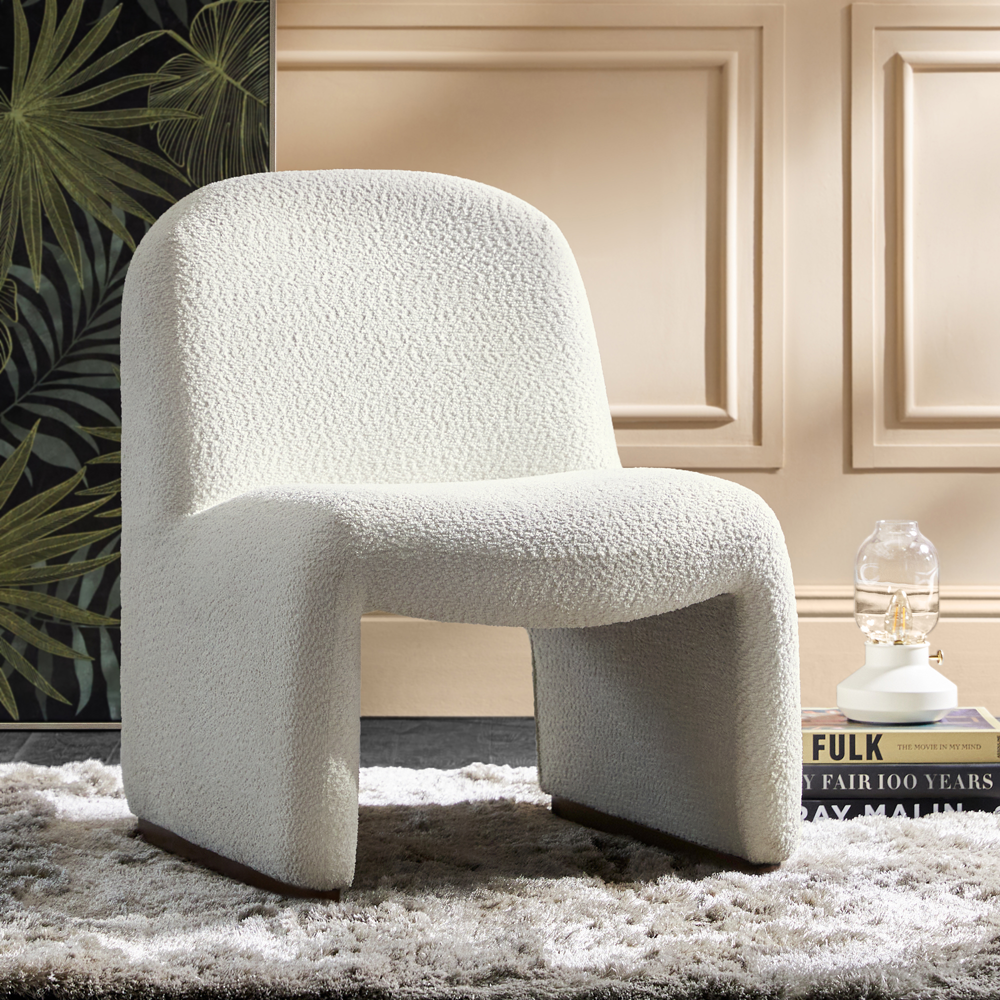 Ludwig Modern Accent Boucle Side Chair with Walnut Legs