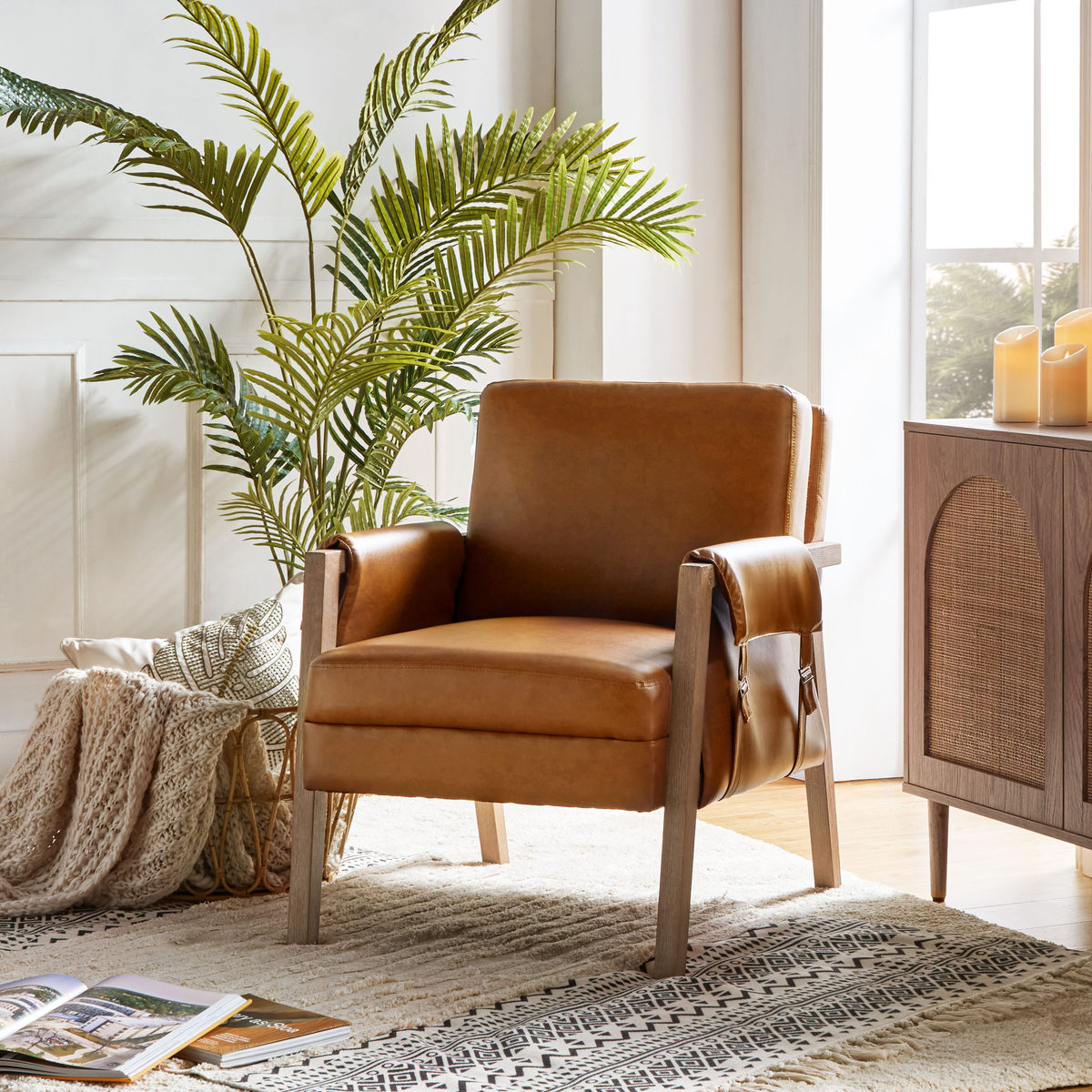 Kelly Vegan Leather Farmhouse Accent Armchair