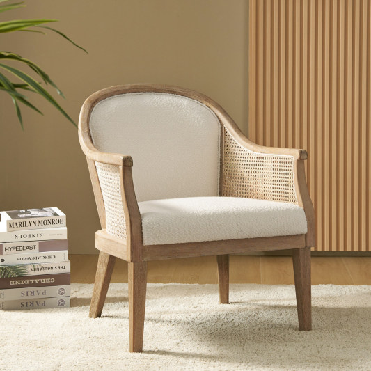 Audrey Farmhouse Rattan Solid Wood Armchair