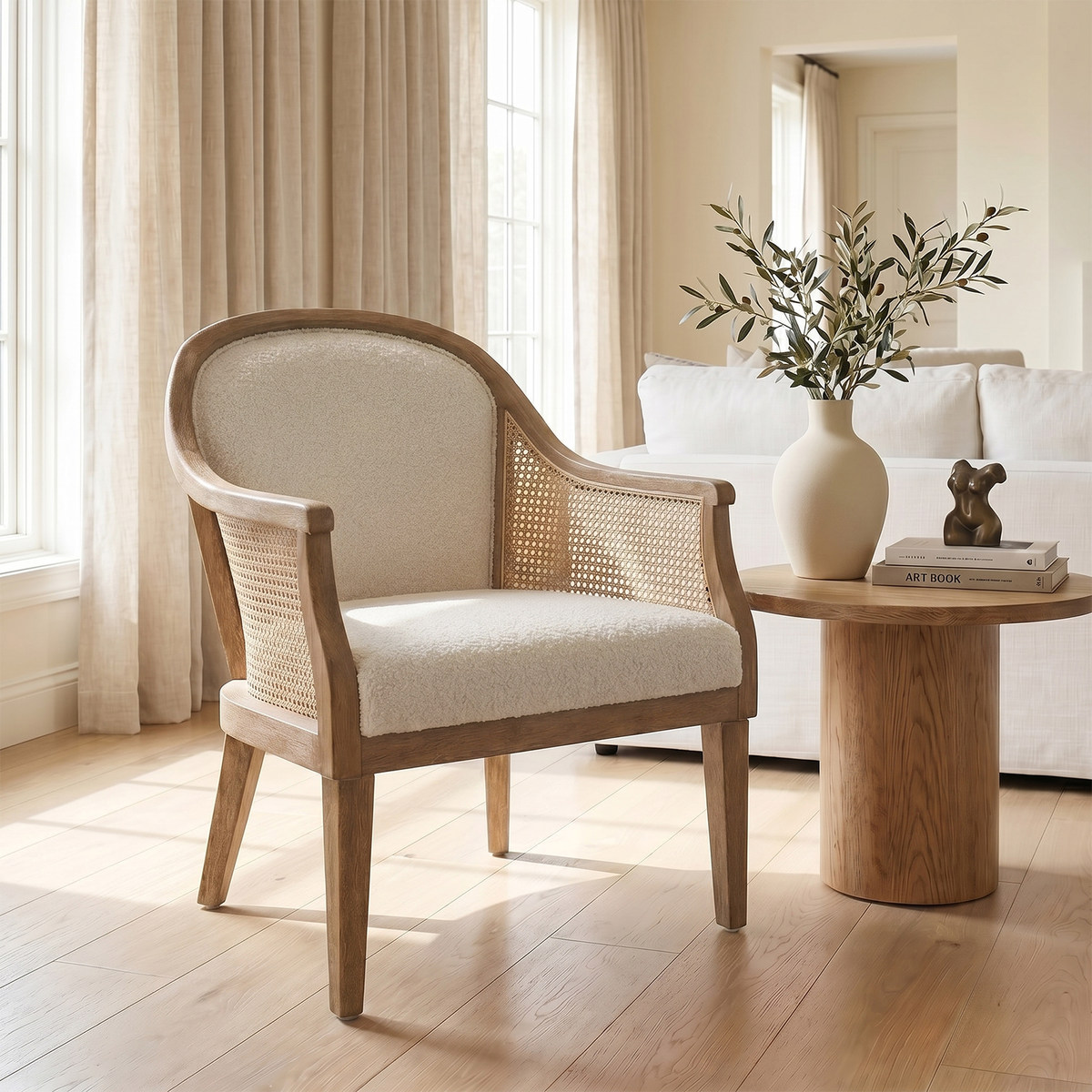 Audrey Farmhouse Rattan Solid Wood Armchair