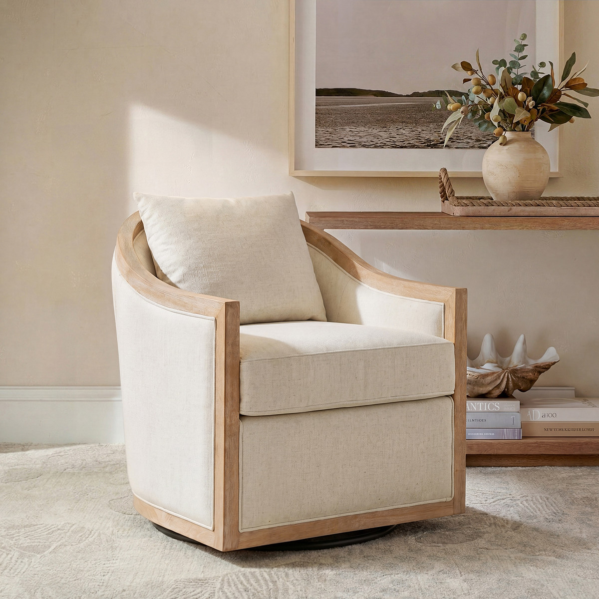 Percy Jess Farmhouse Swivel Accent Chair with Cushions