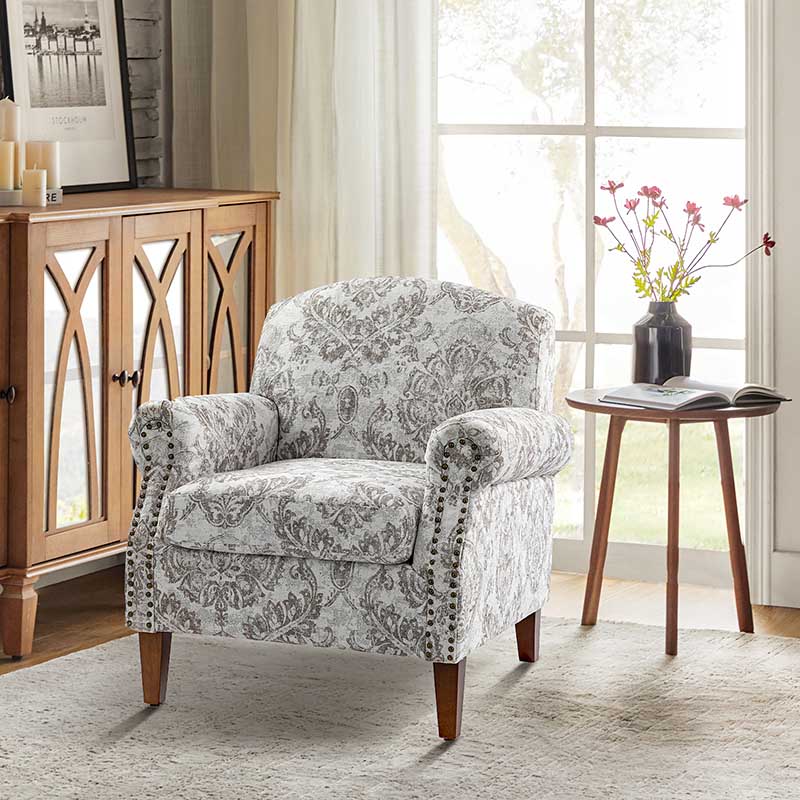 Matteo Floral Upholstered Accent Armchair with Nailhead Trim - HULALA HOME
