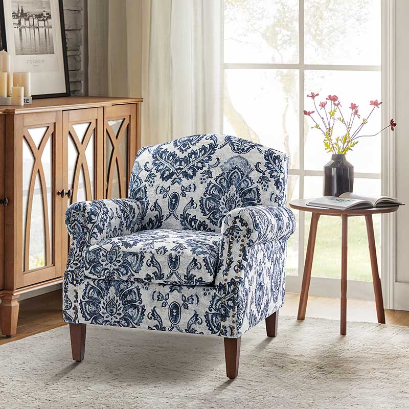 Matteo Floral Upholstered Accent Armchair with Nailhead Trim