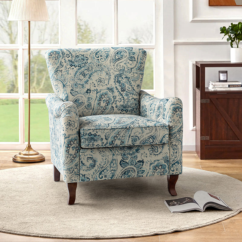 Raimund Farmhouse Floral Wingback Upholstered Armchair