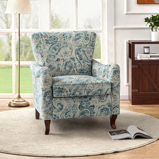 Raimund Farmhouse Floral Wingback Upholstered Armchair