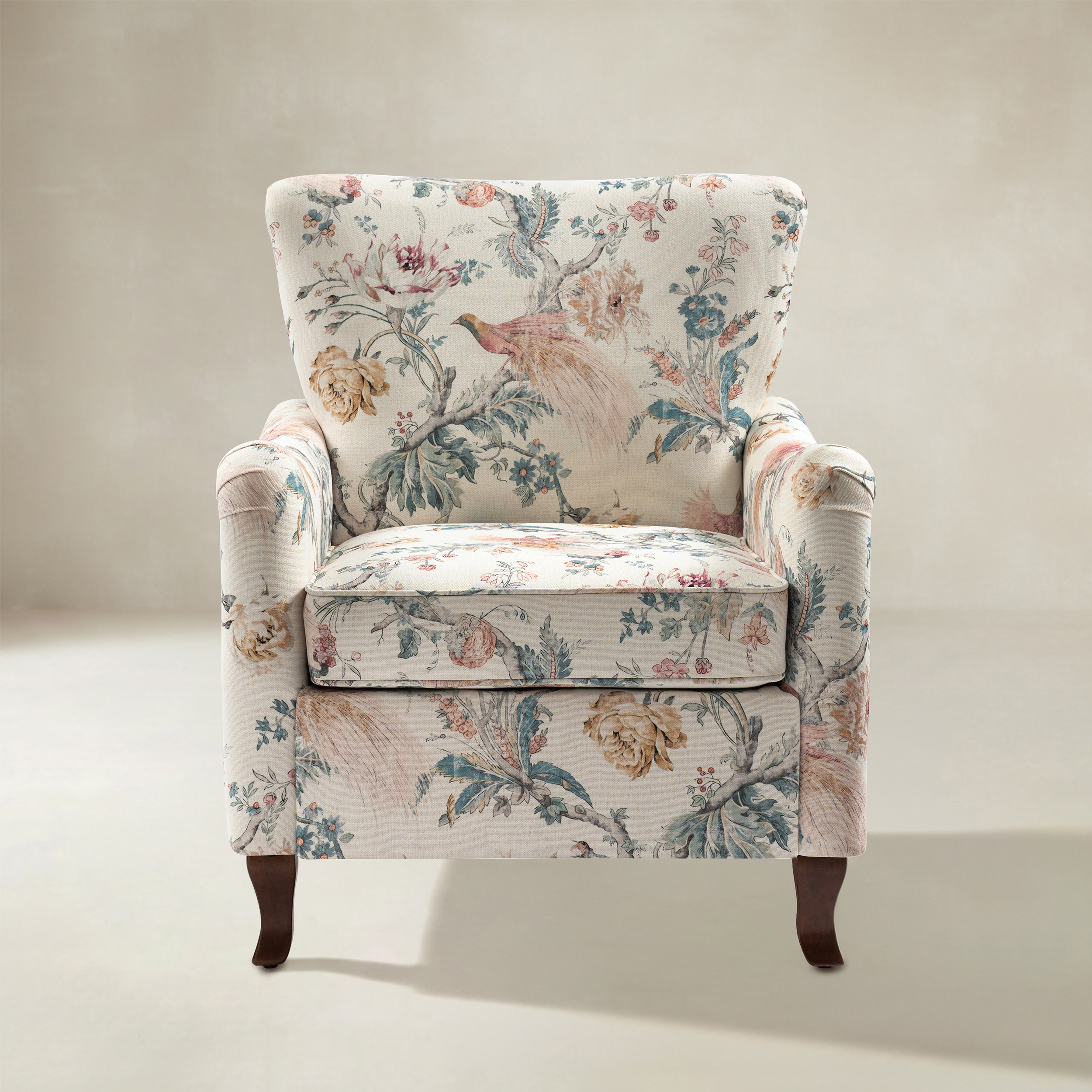 Raimund Farmhouse Floral Wingback Upholstered Armchair