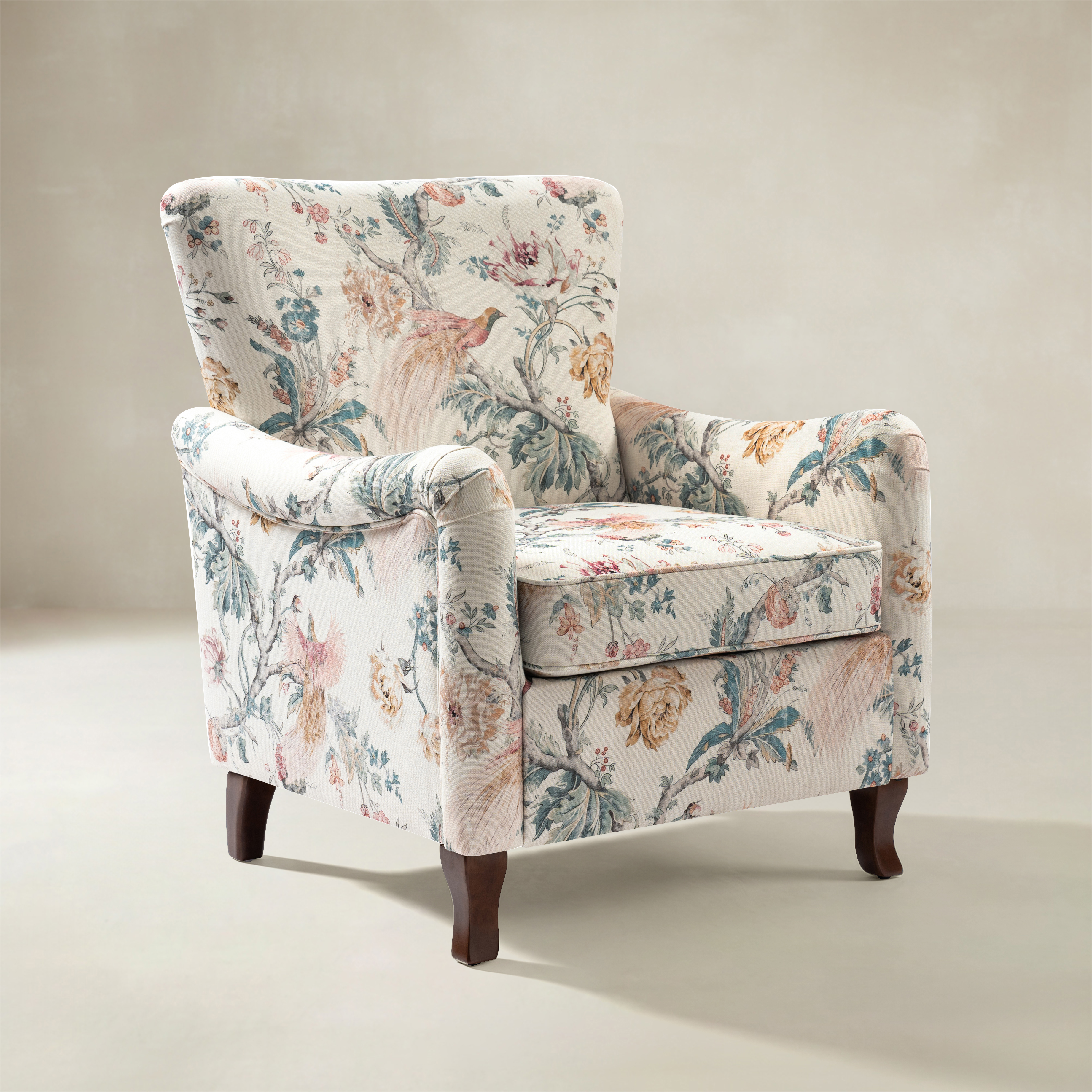 Raimund Farmhouse Floral Wingback Upholstered Armchair