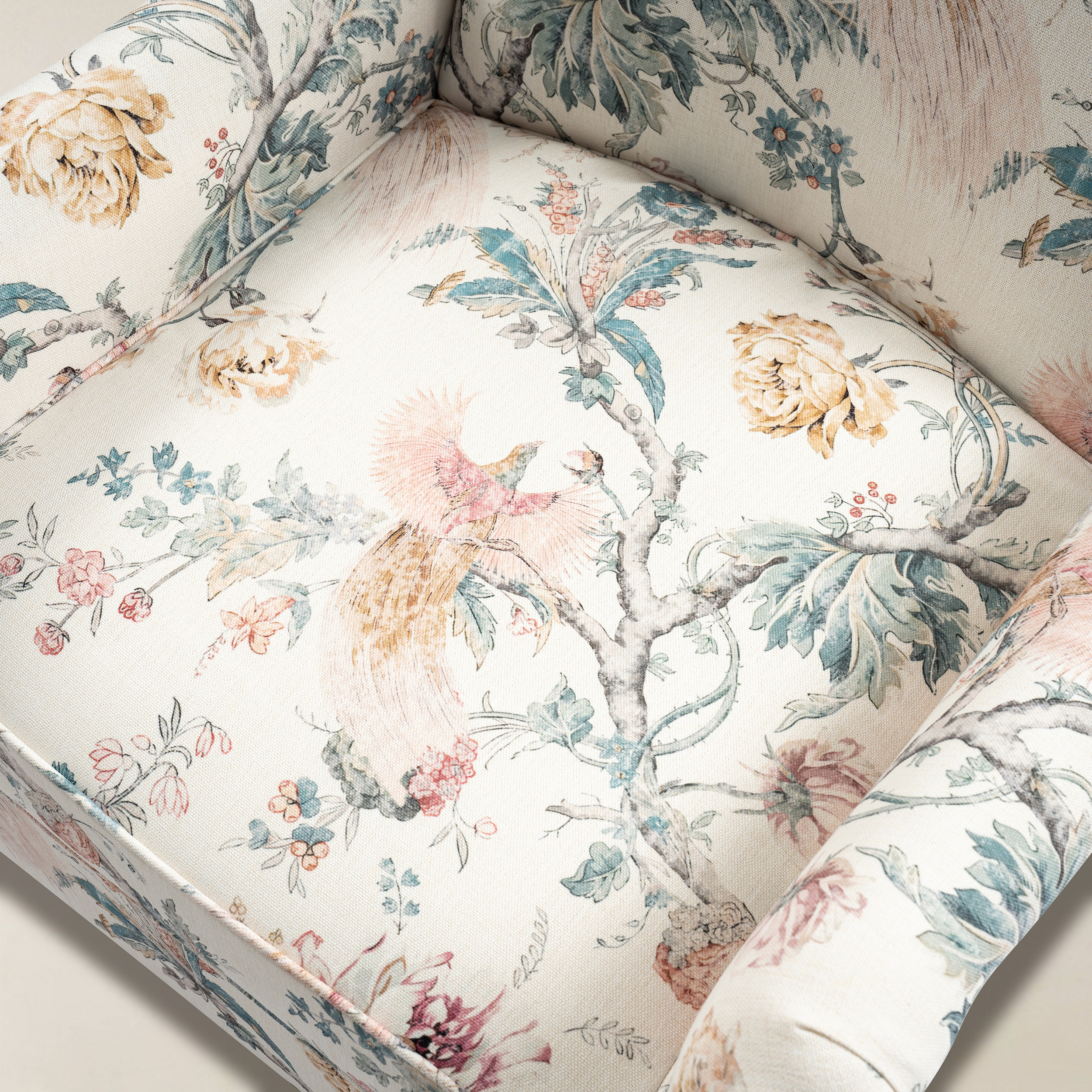 Raimund Farmhouse Floral Wingback Upholstered Armchair