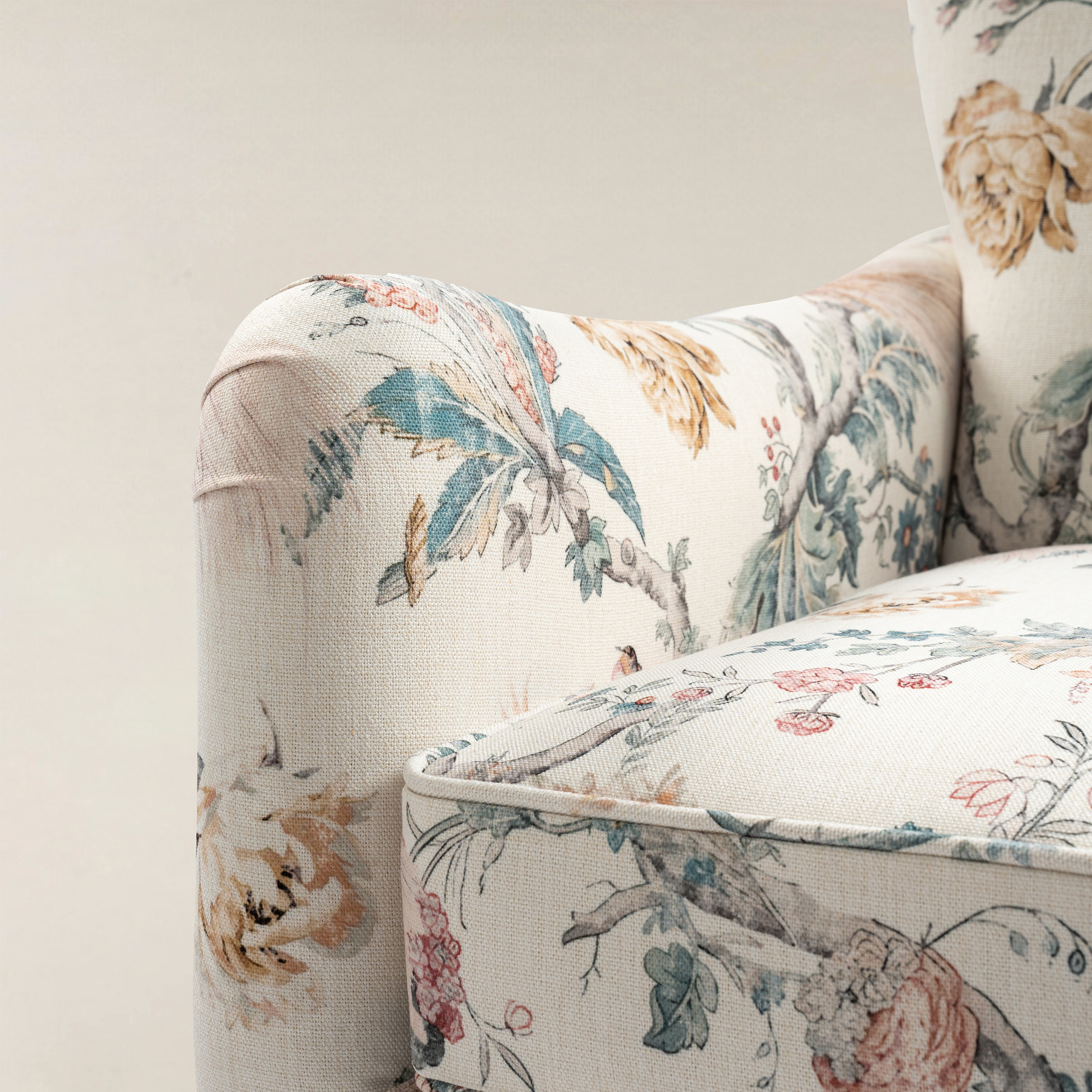 Raimund Farmhouse Floral Wingback Upholstered Armchair