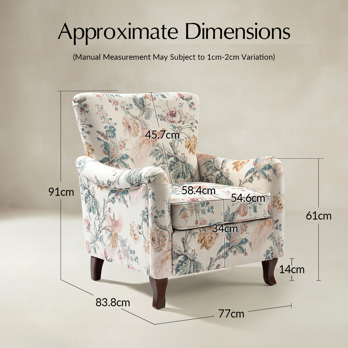Raimund Farmhouse Floral Wingback Upholstered Armchair