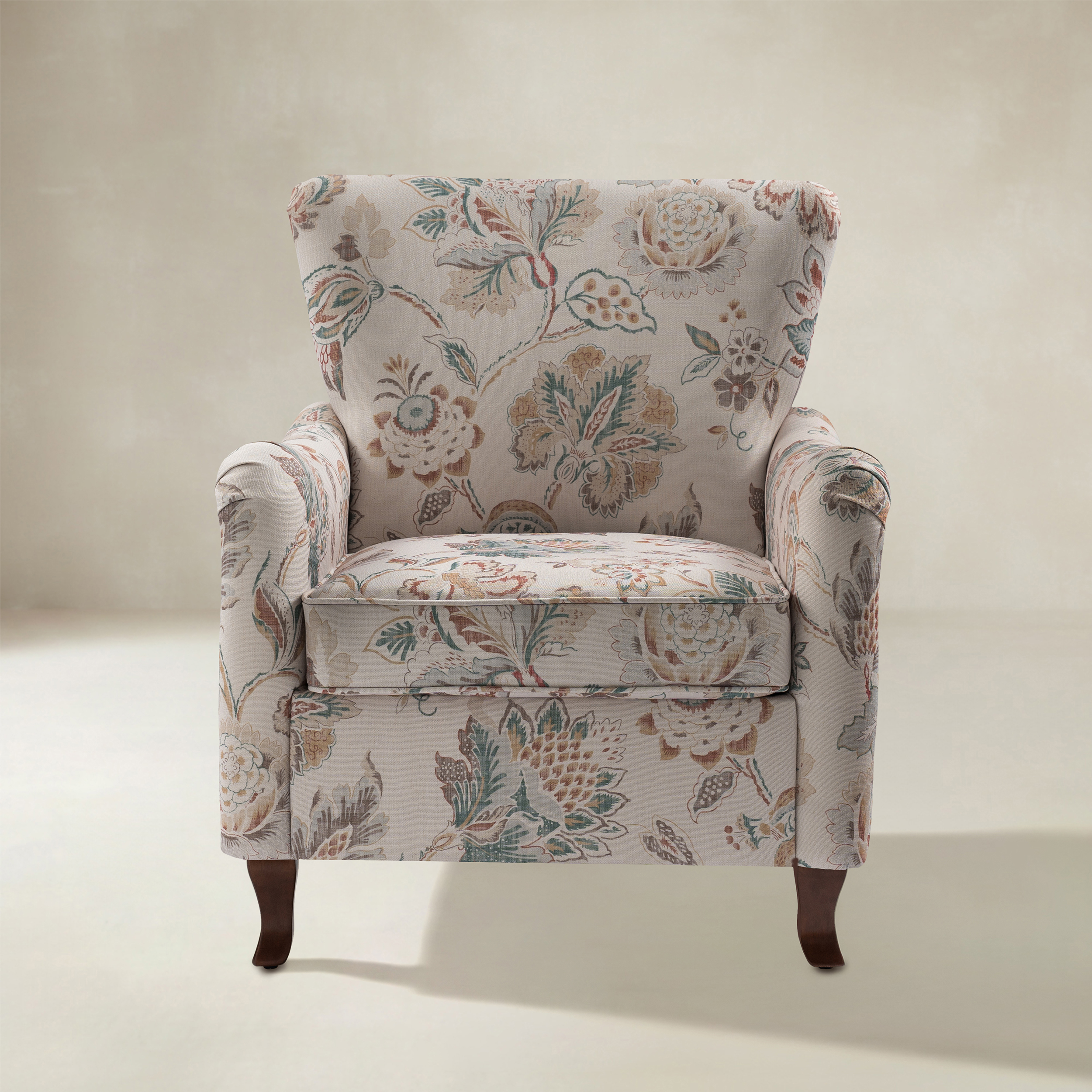 Raimund Farmhouse Floral Wingback Upholstered Armchair