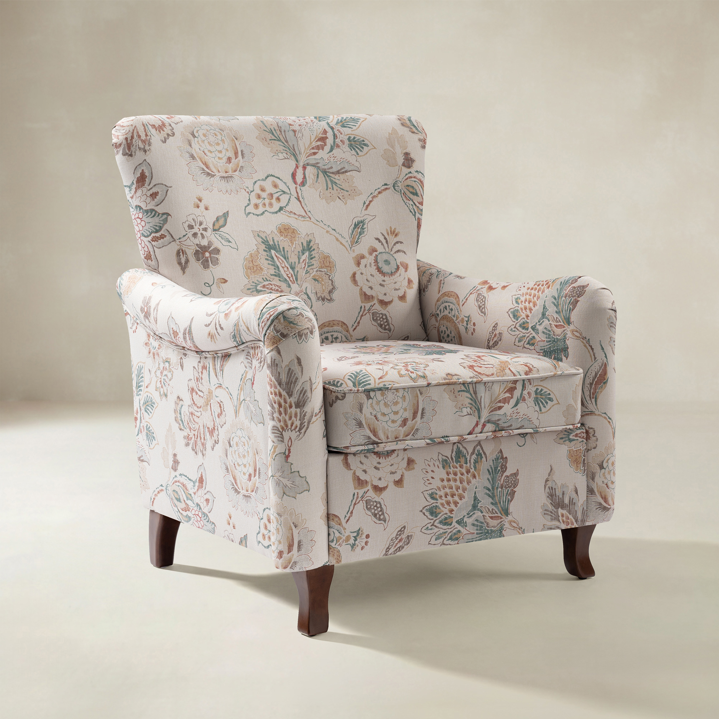 Raimund Farmhouse Floral Wingback Upholstered Armchair