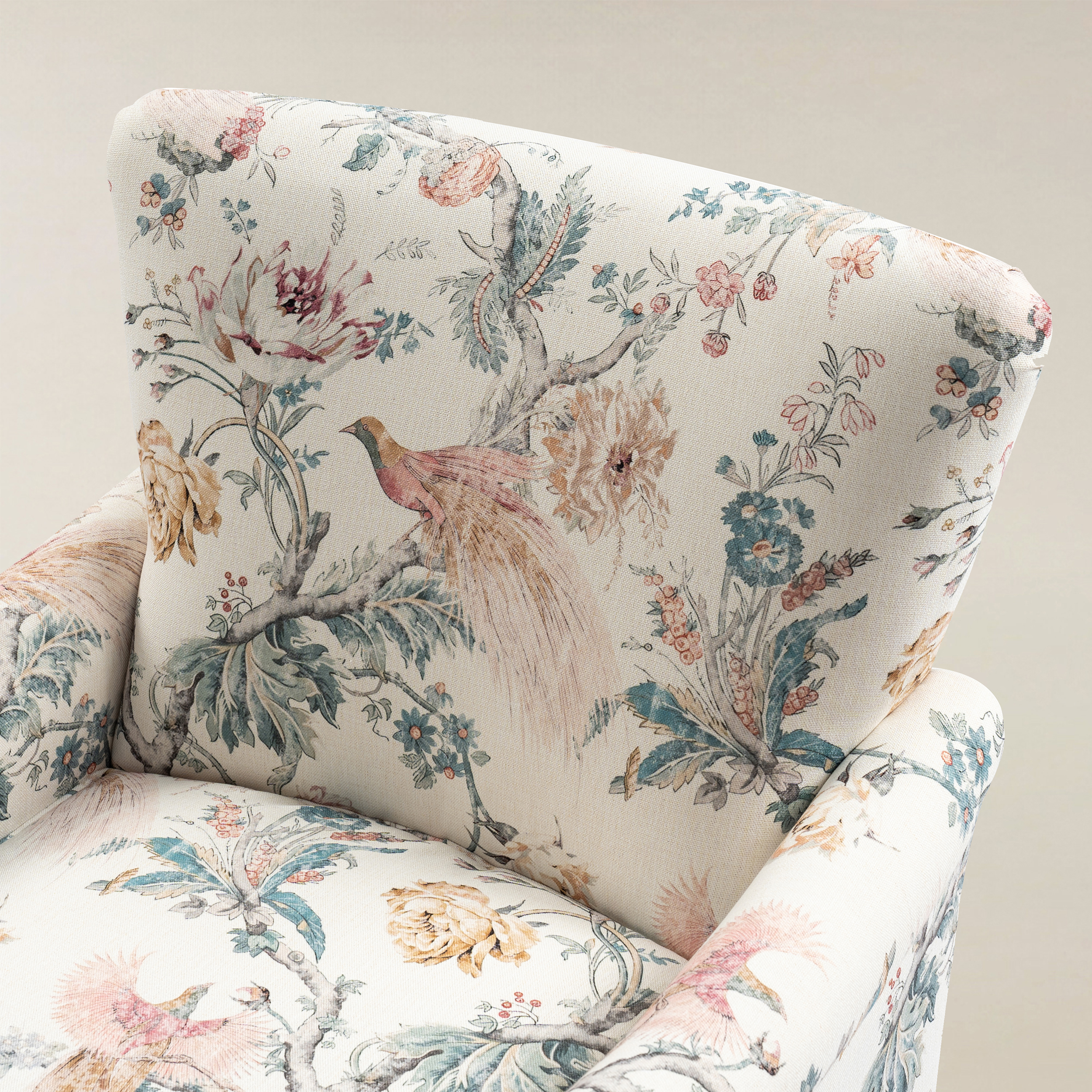 Raimund Farmhouse Floral Wingback Upholstered Armchair