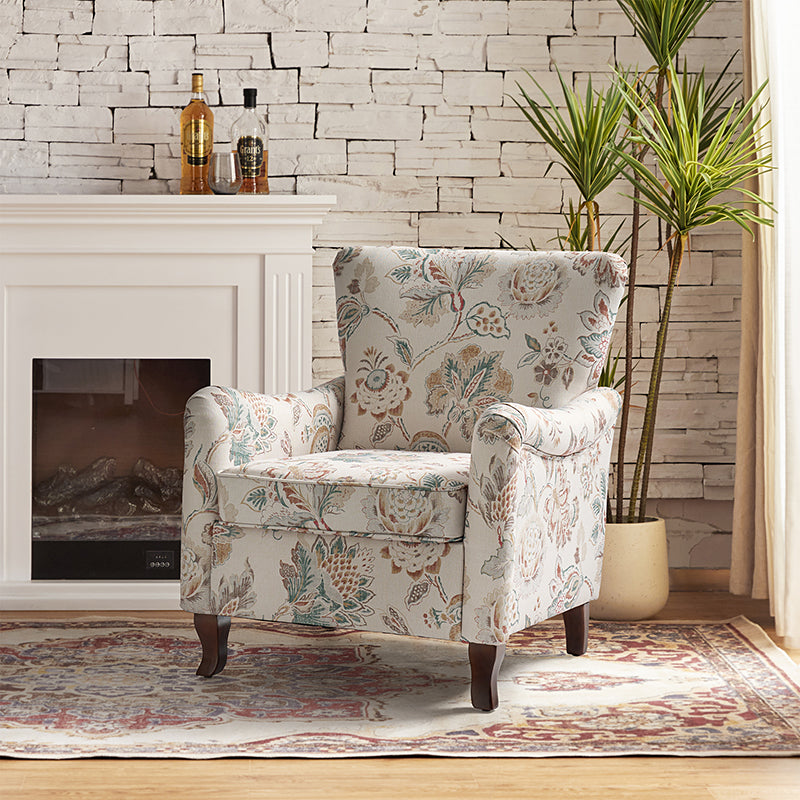Raimund Farmhouse Floral Wingback Upholstered Armchair