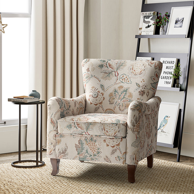 Raimund Farmhouse Floral Wingback Upholstered Armchair