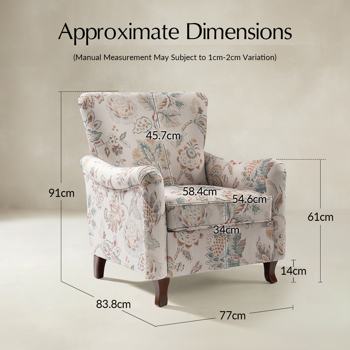 Raimund Farmhouse Floral Wingback Upholstered Armchair