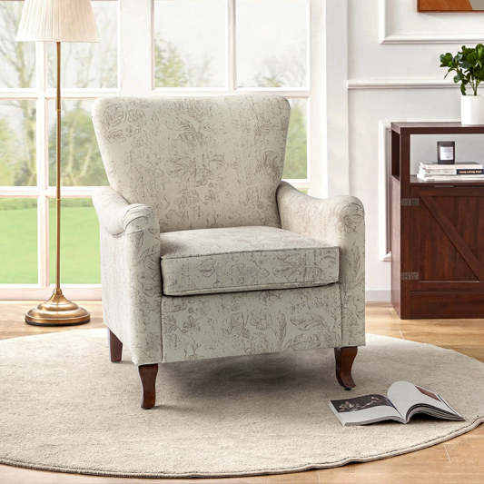 Raimund Farmhouse Floral Wingback Upholstered Armchair