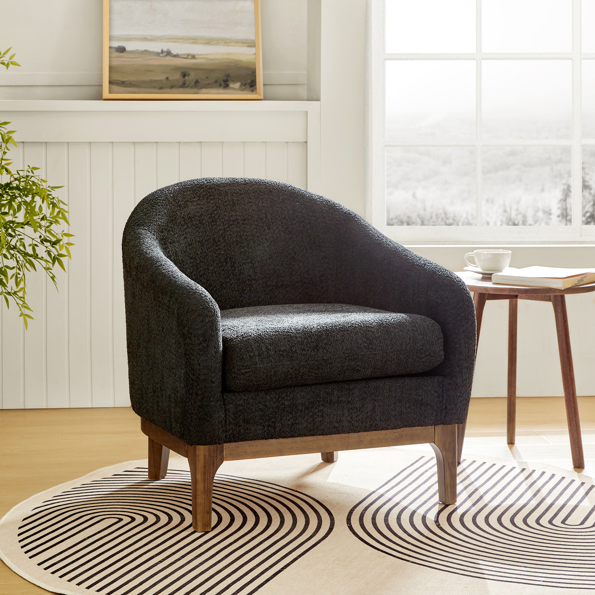 August Boucle Modern Barrel Design Armchair