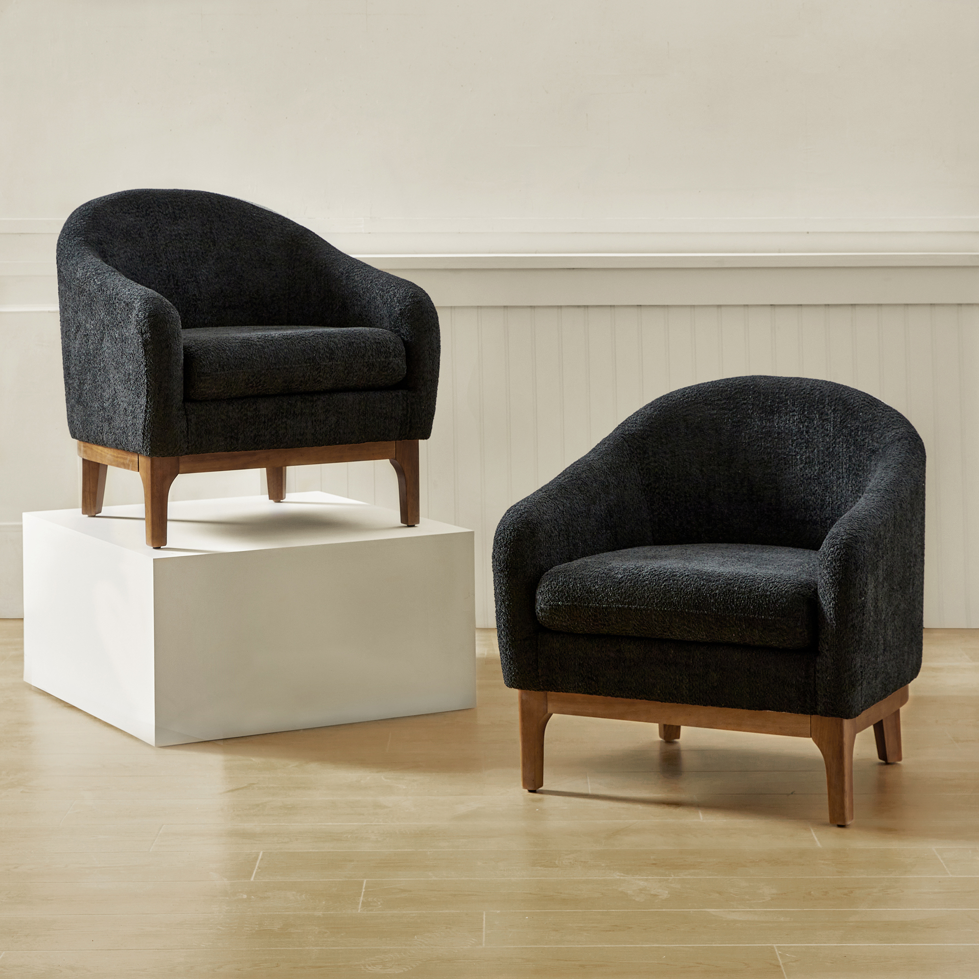 August Boucle Modern Barrel Design Armchair