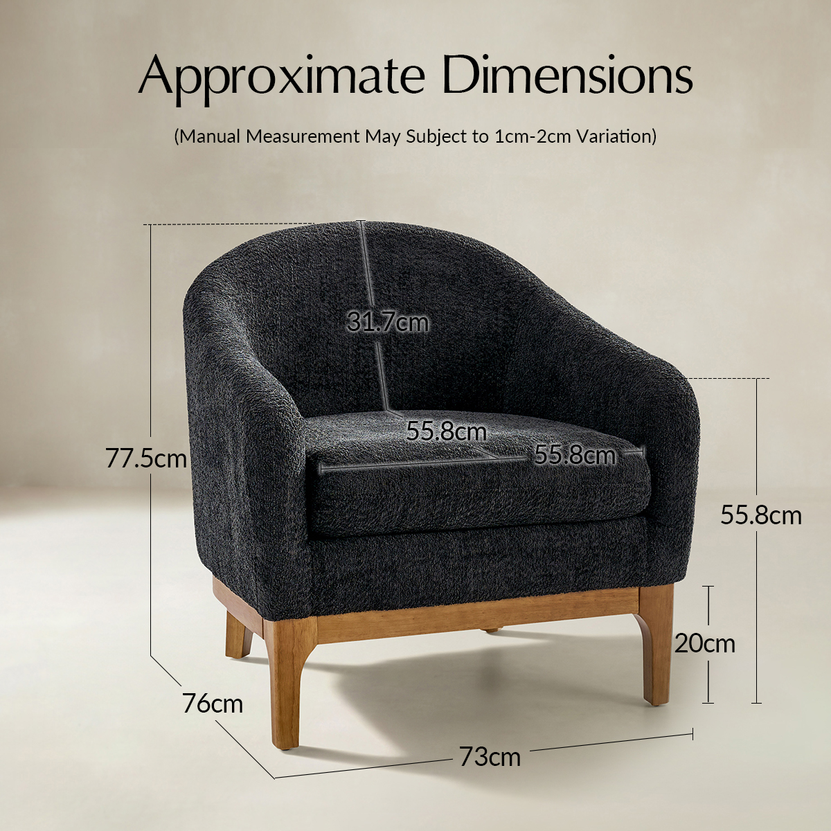 August Boucle Modern Barrel Design Armchair