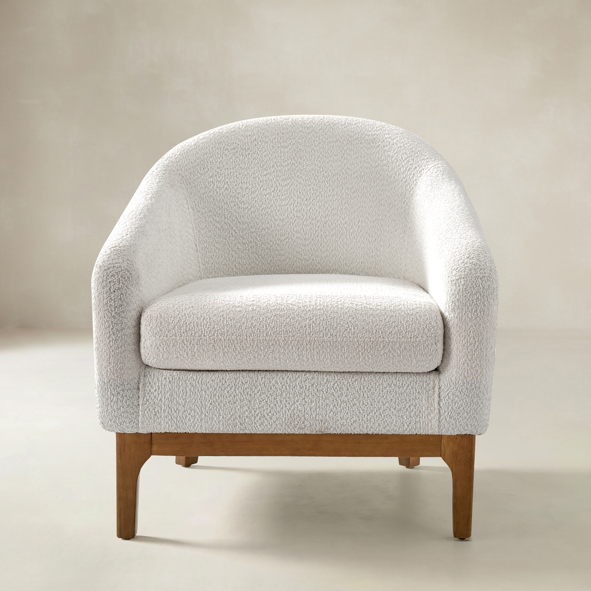 August Boucle Modern Barrel Design Armchair