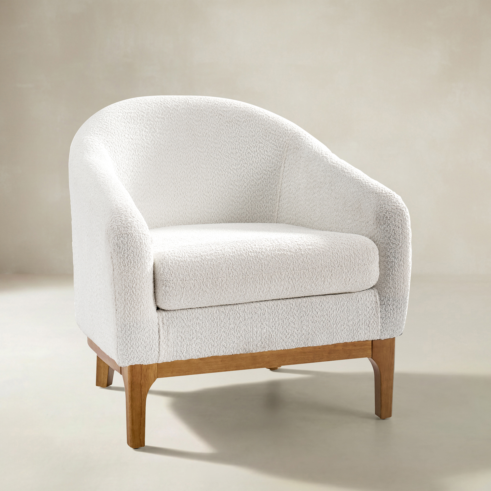 August Boucle Modern Barrel Design Armchair