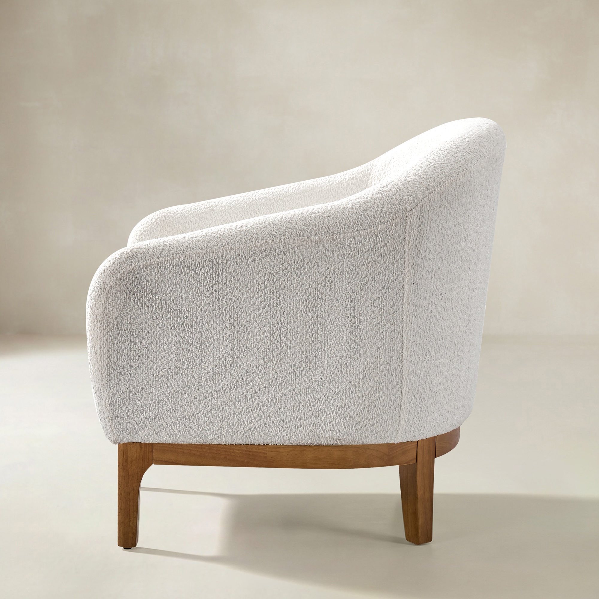 August Boucle Modern Barrel Design Armchair