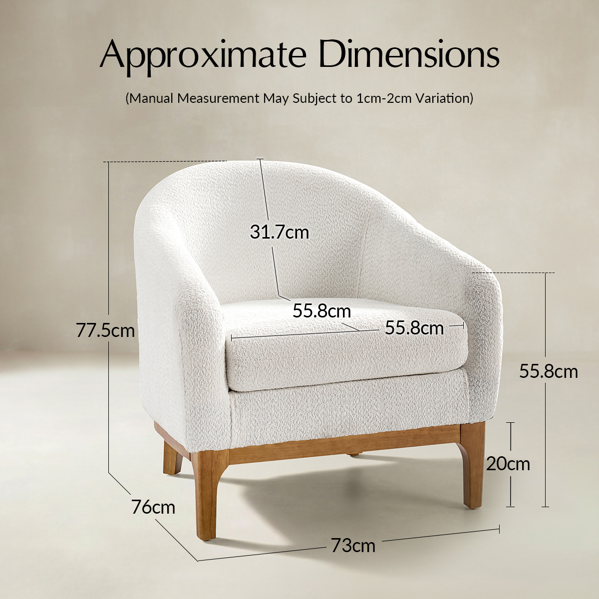 August Boucle Modern Barrel Design Armchair