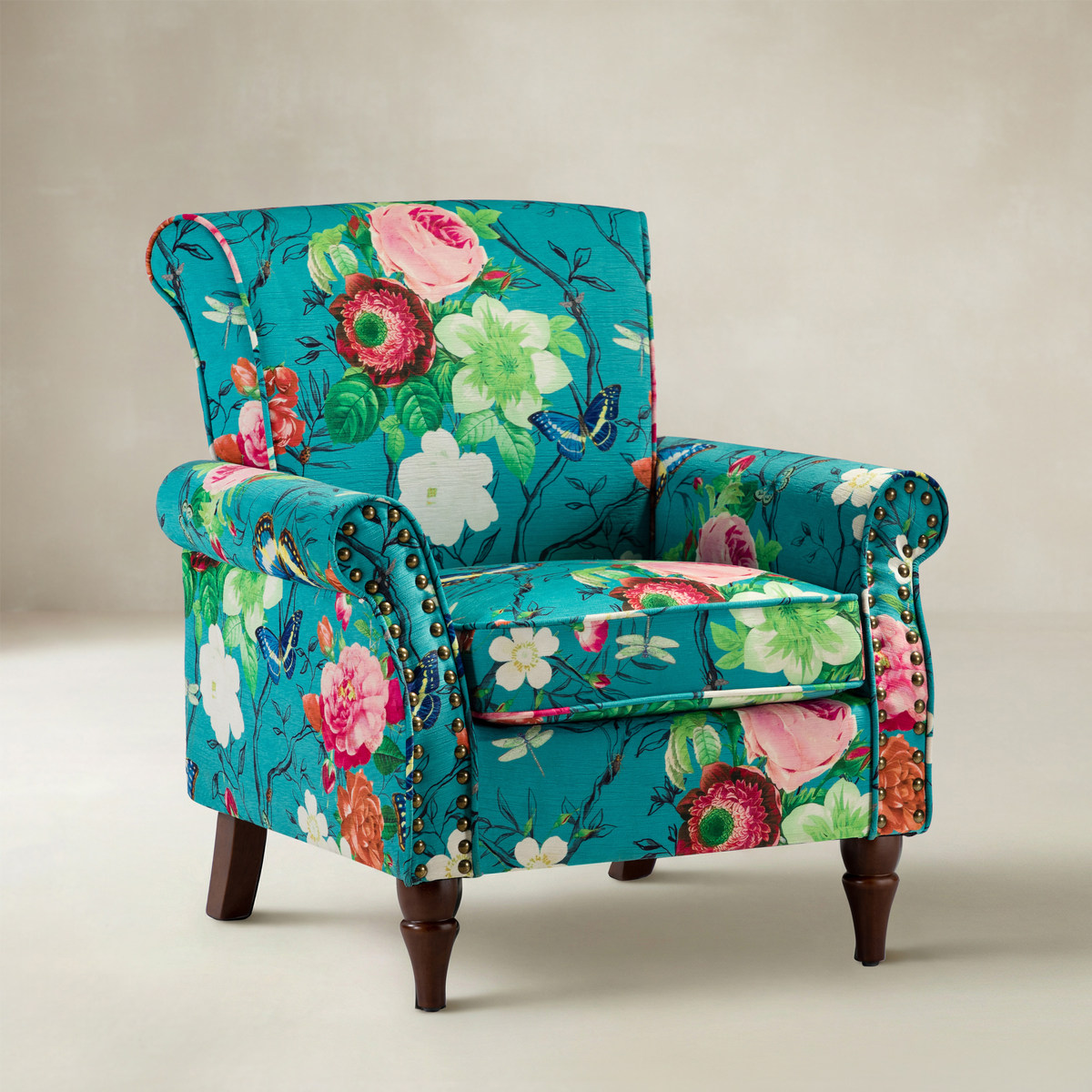 Artemisa Modern Floral Pattern Upholstered Wingback Armchair