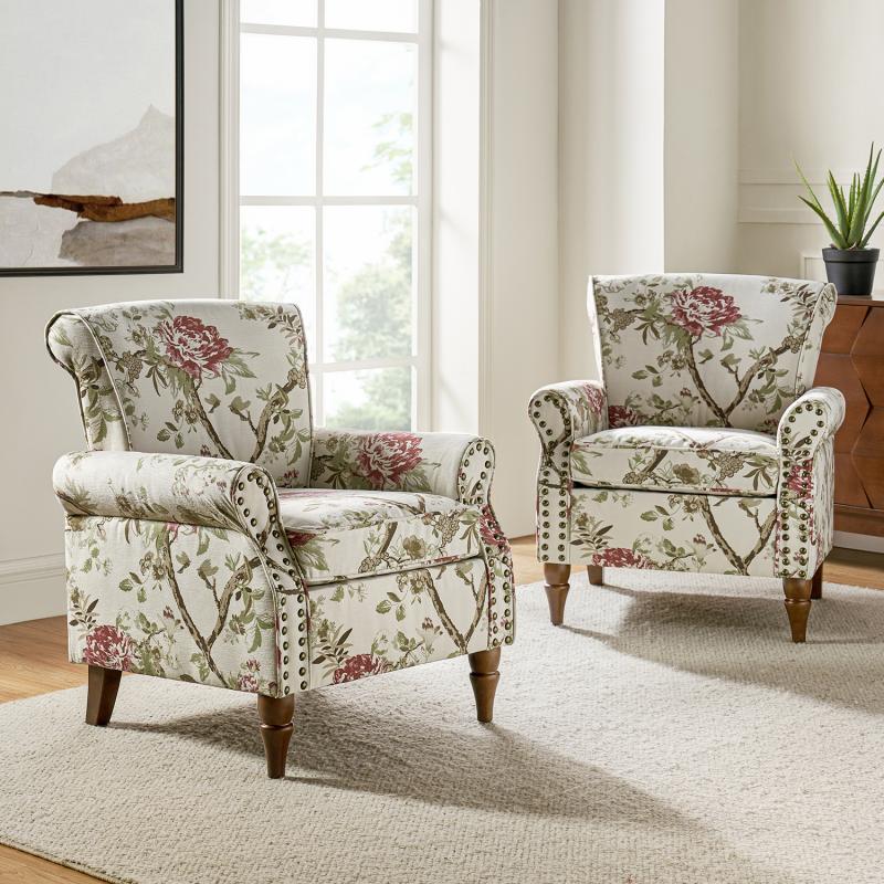 Artemisa Modern Floral Pattern Upholstered Wingback Armchair