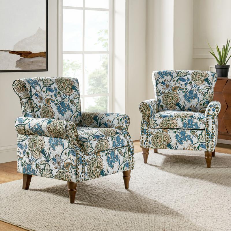 Artemisa Modern Floral Pattern Upholstered Wingback Armchair