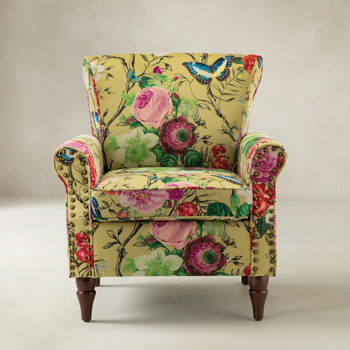 Artemisa Modern Floral Pattern Upholstered Wingback Armchair