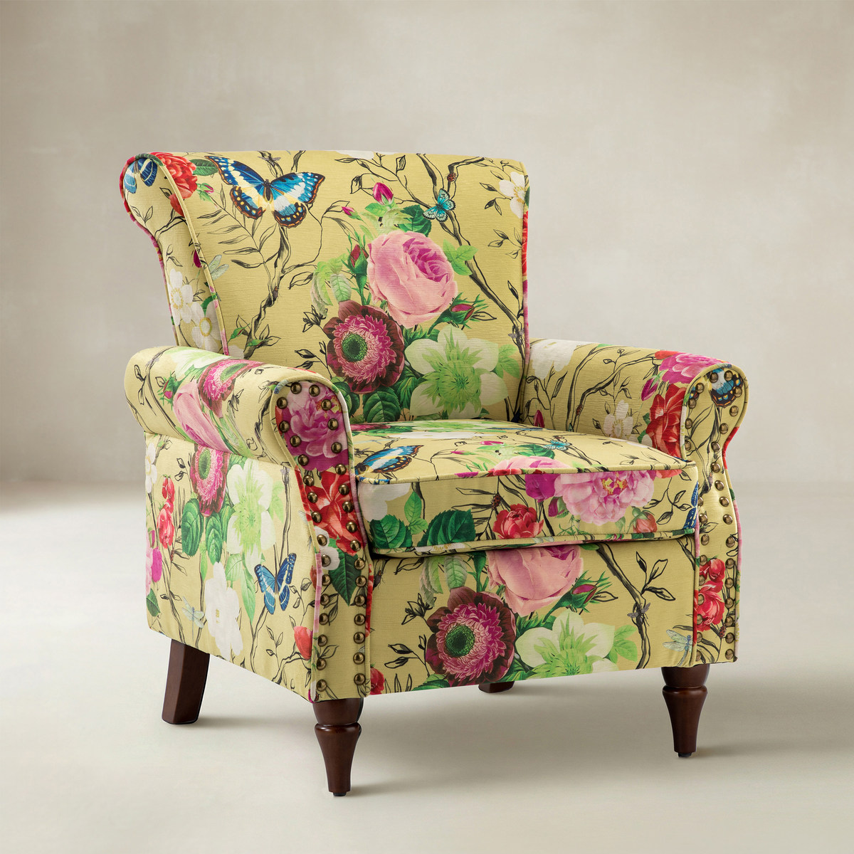 Artemisa Modern Floral Pattern Upholstered Wingback Armchair
