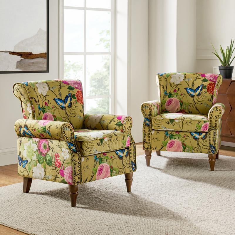 Artemisa Modern Floral Pattern Upholstered Wingback Armchair