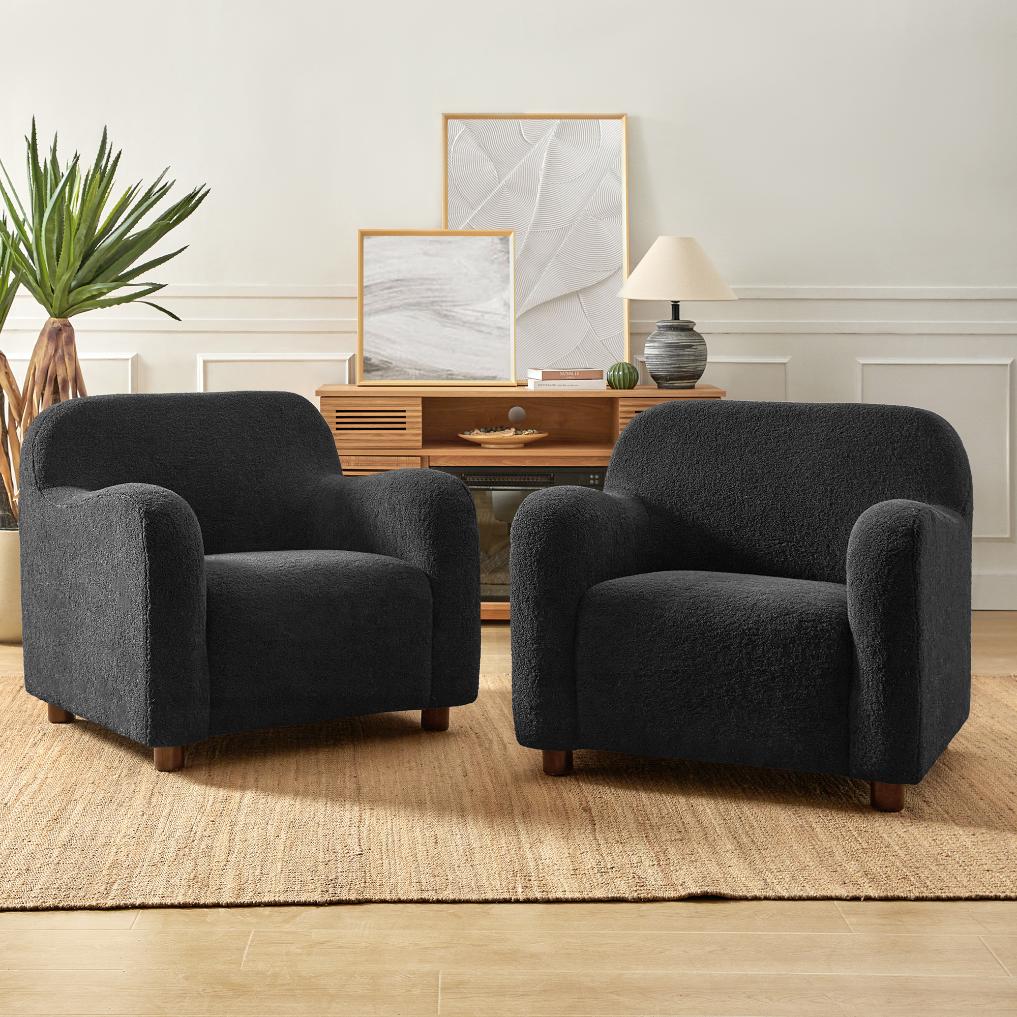 Heinrich Boucle Upholstered Armchair with Solid Wood Legs