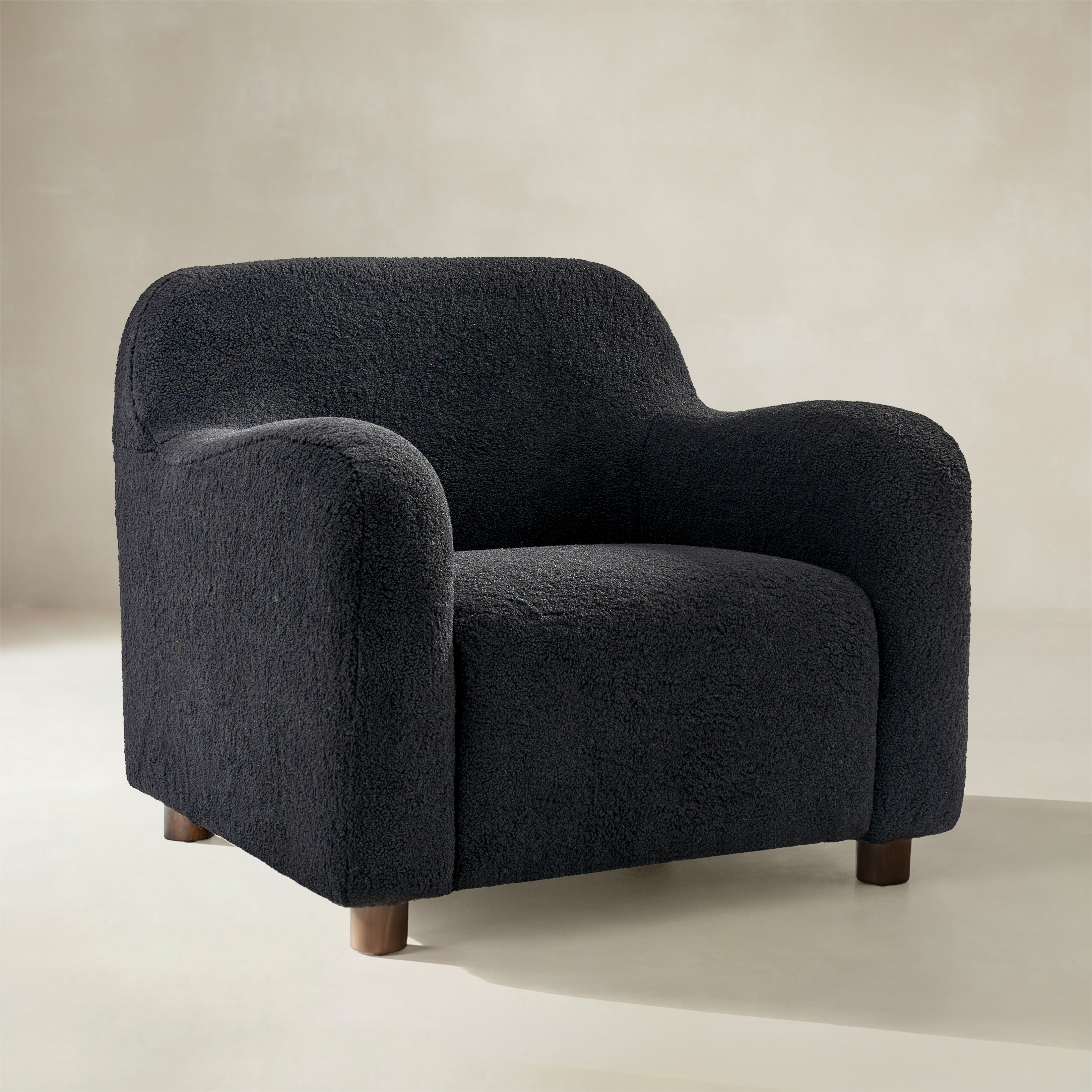 Heinrich Boucle Upholstered Armchair with Solid Wood Legs