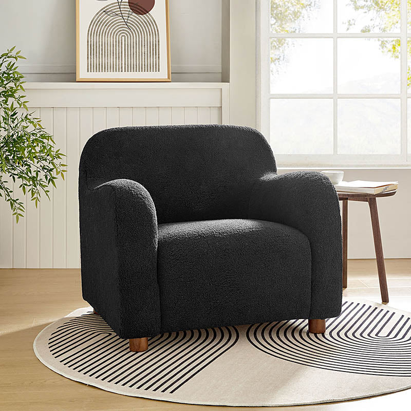 Boucle Upholstered Armchair with Solid Wood Legs