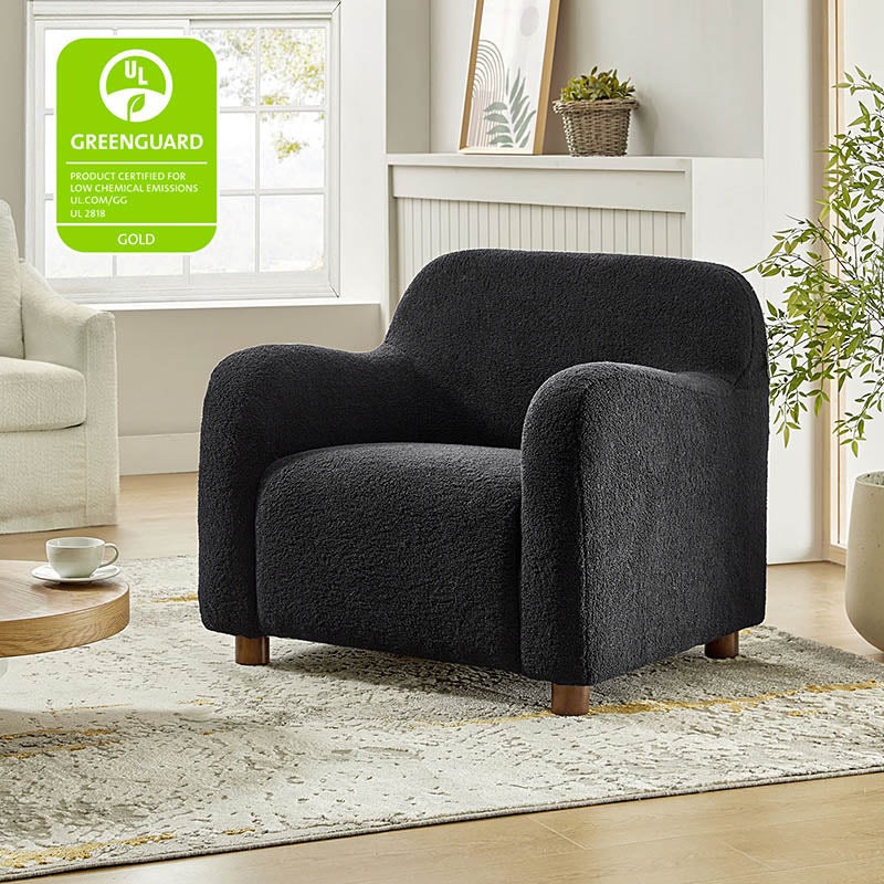 Boucle Upholstered Armchair with Solid Wood Legs