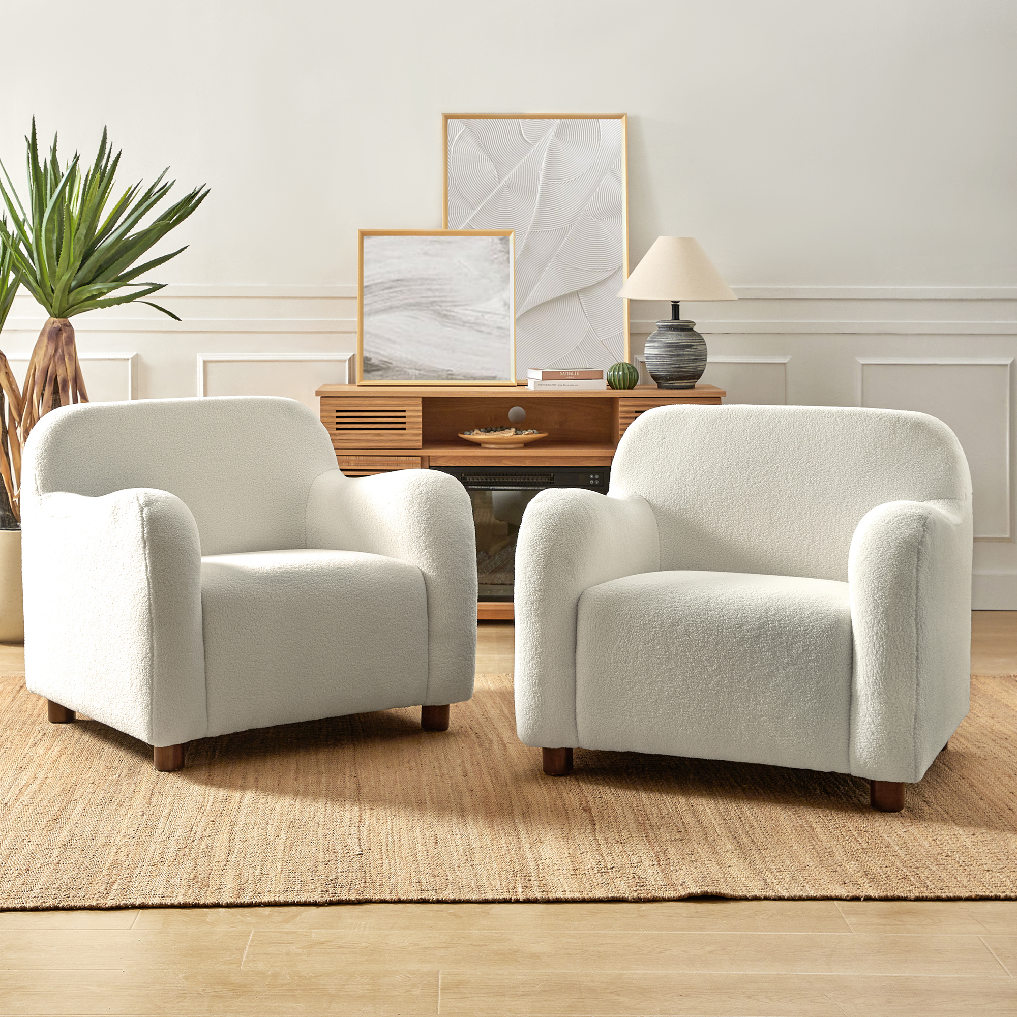 Heinrich Boucle Upholstered Armchair with Solid Wood Legs