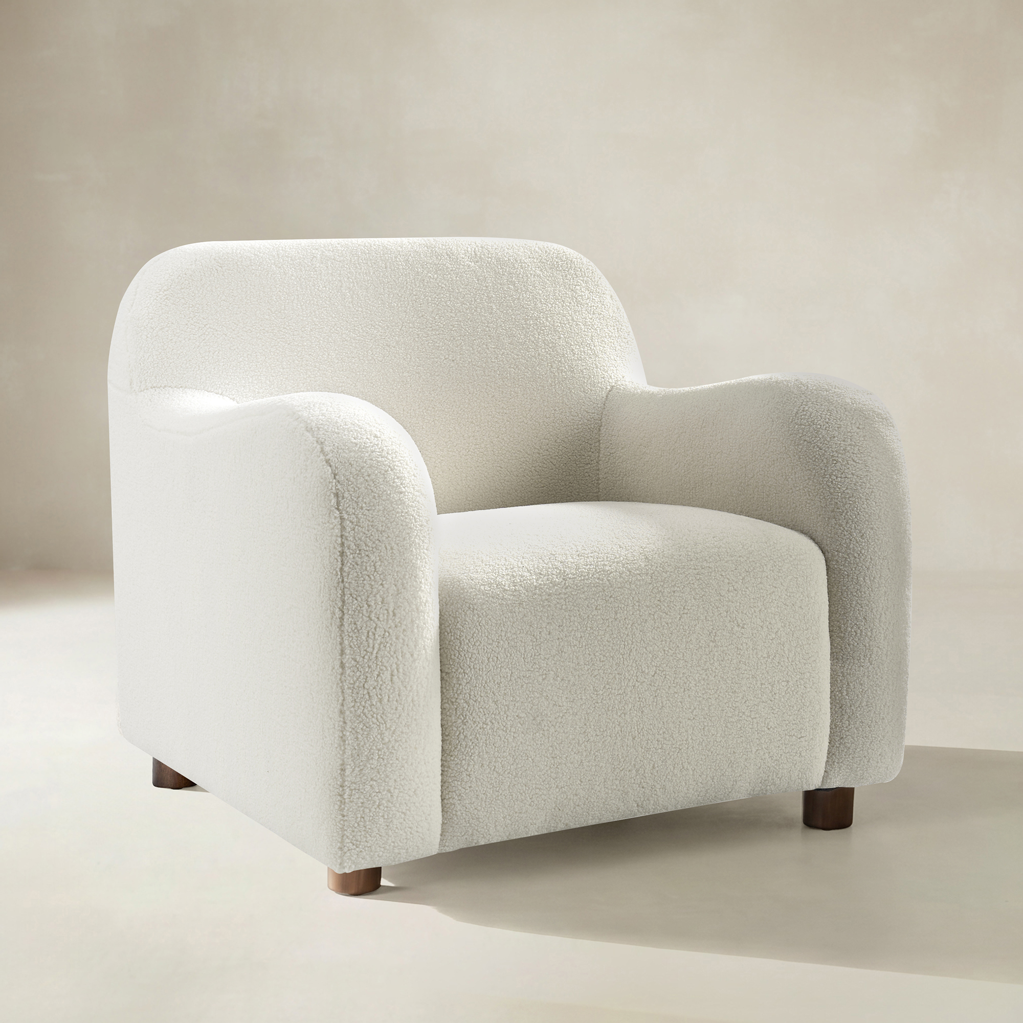 Heinrich Boucle Upholstered Armchair with Solid Wood Legs