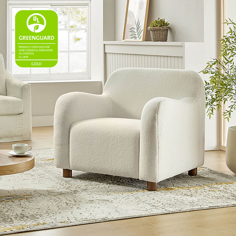 Boucle Upholstered Armchair  with Solid Wood Legs