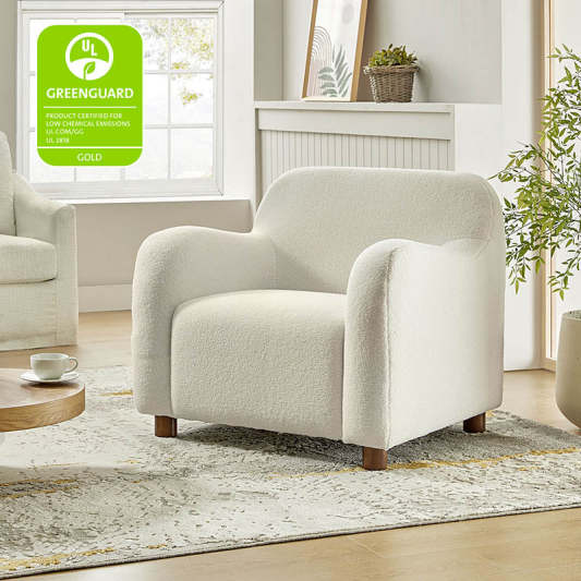 Boucle Upholstered Armchair  with Solid Wood Legs
