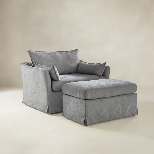Miles Farmhouse Slipcovered Armchair with Large Ottoman