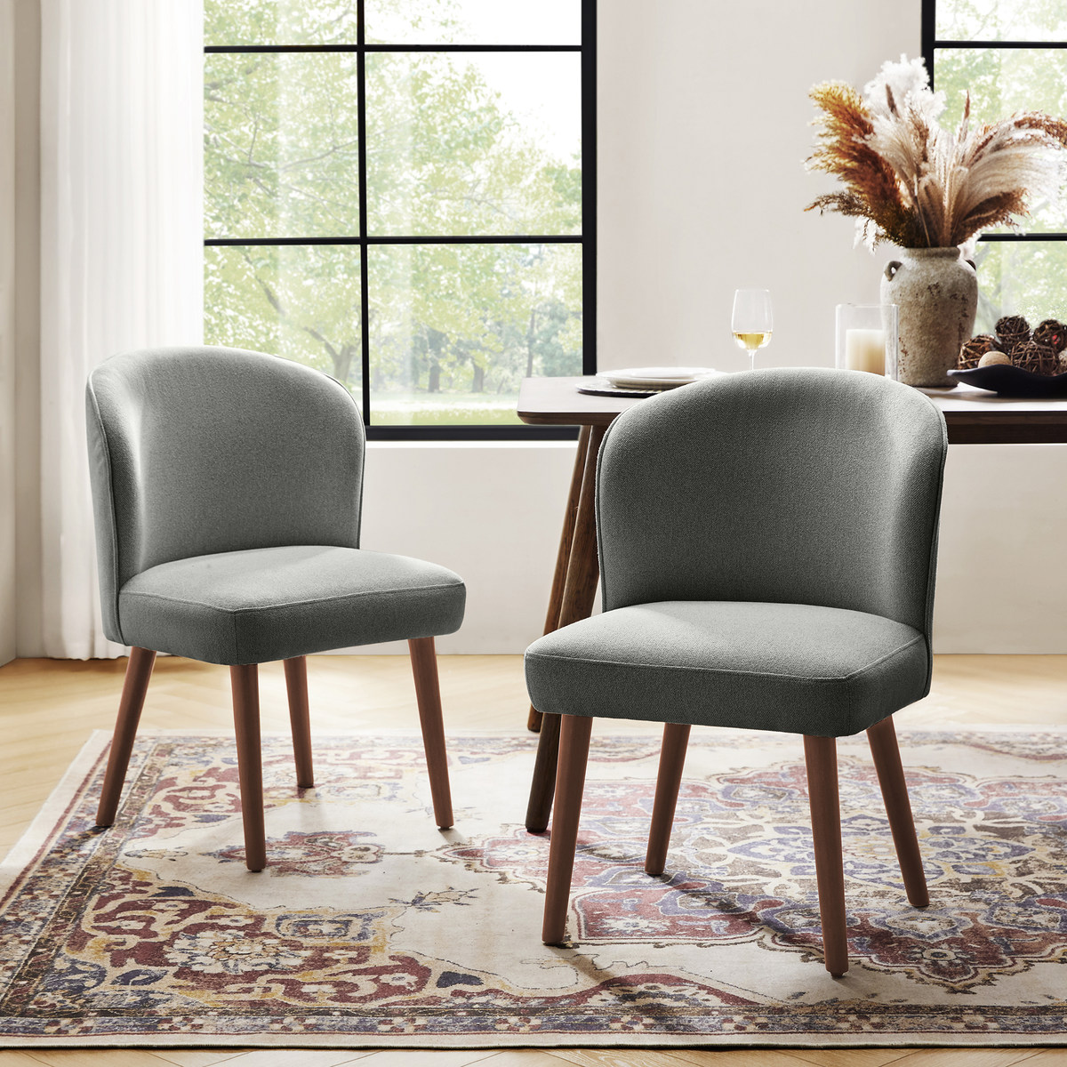 Cecilia Upholstered Dining Chairs Set of 2 Curved Back Mid Century