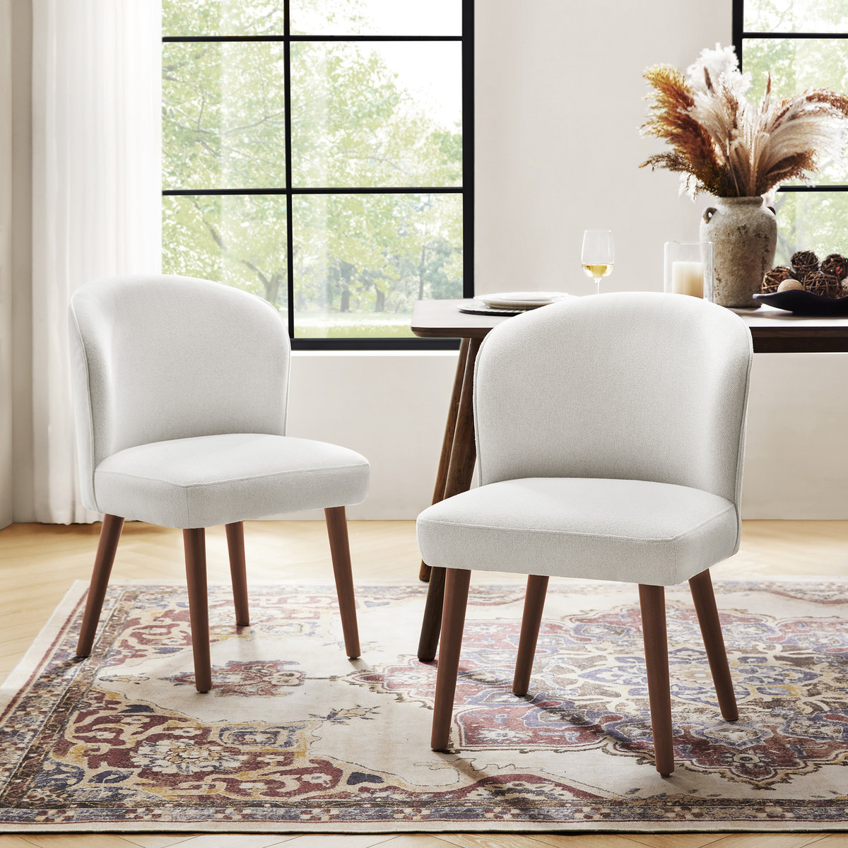 Cecilia Upholstered Dining Chairs Set of 2 Curved Back Mid Century