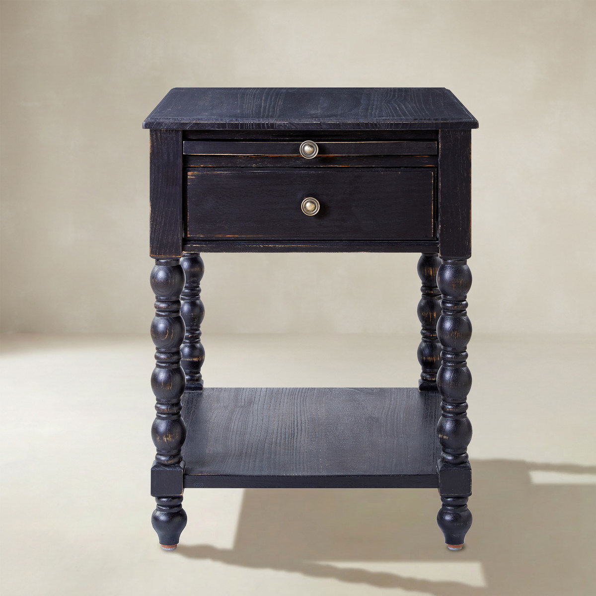 Ira Farmhouse Solid Wood End Table with Built-in Charging Outlets