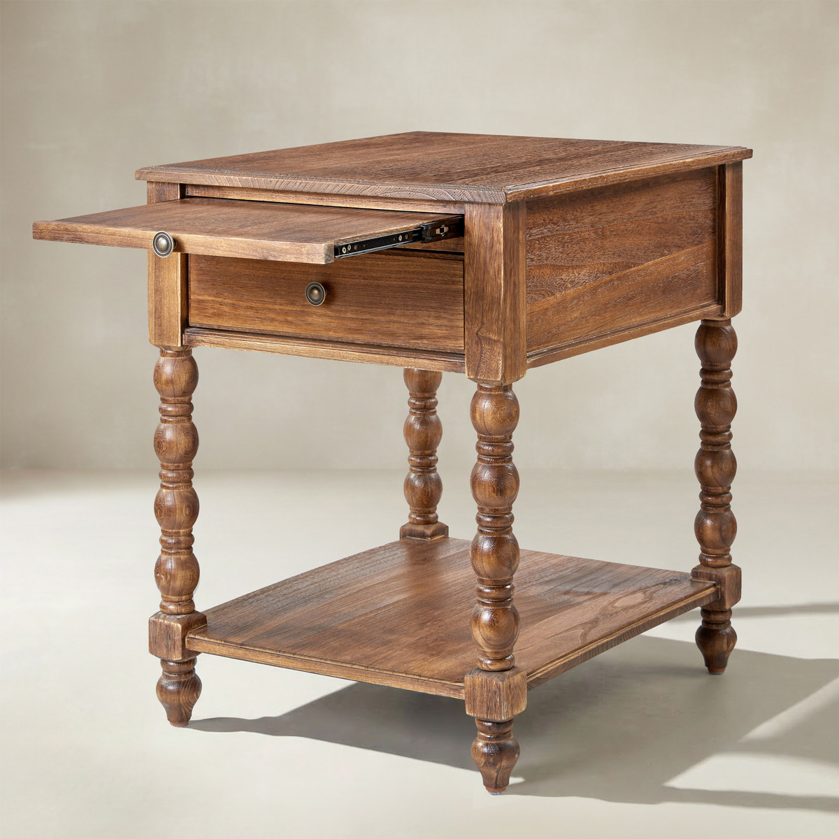 Ira Farmhouse Solid Wood End Table with Built-in Charging Outlets
