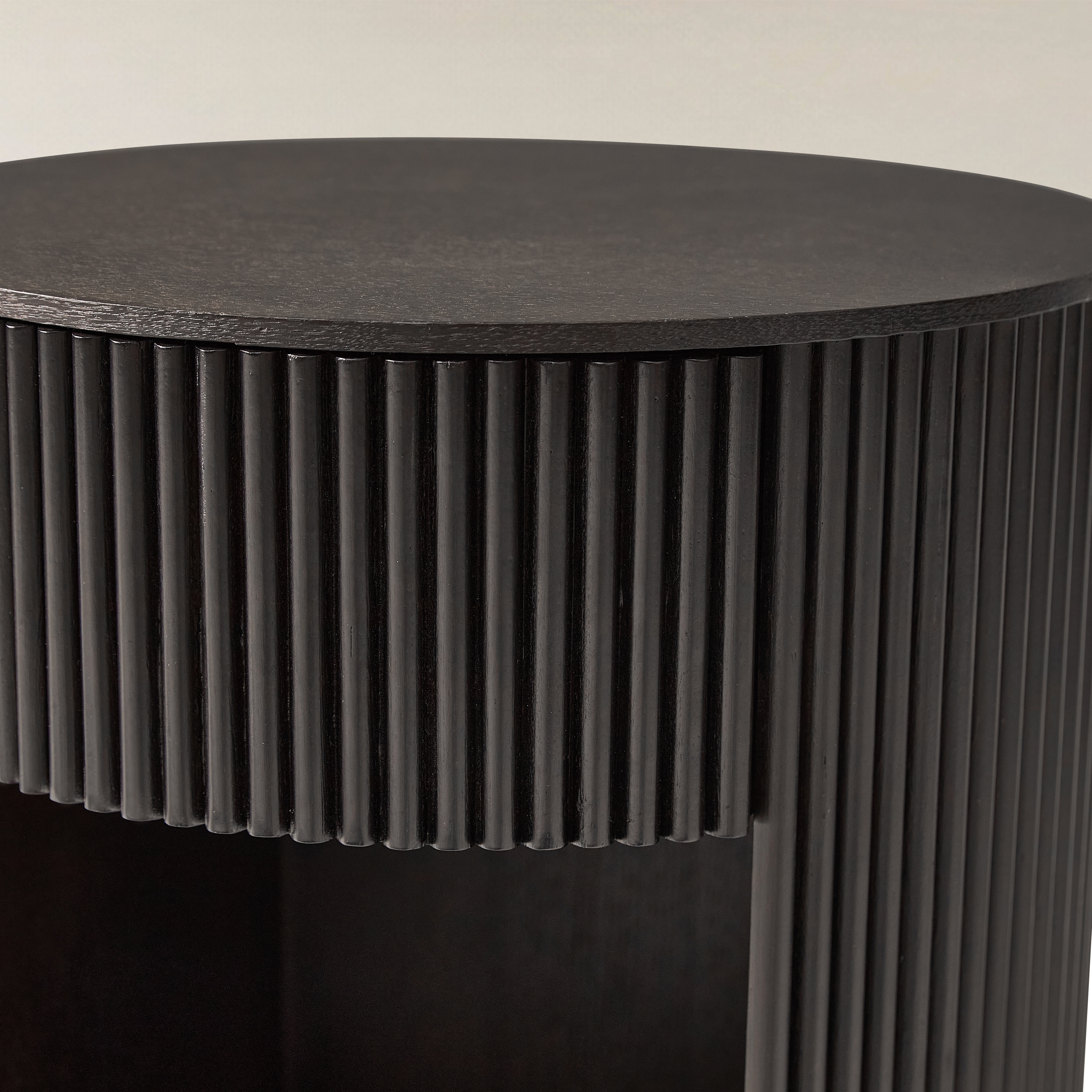 Modern Round Fluted End Table with Hidden Storage, Solid Wood Side Table