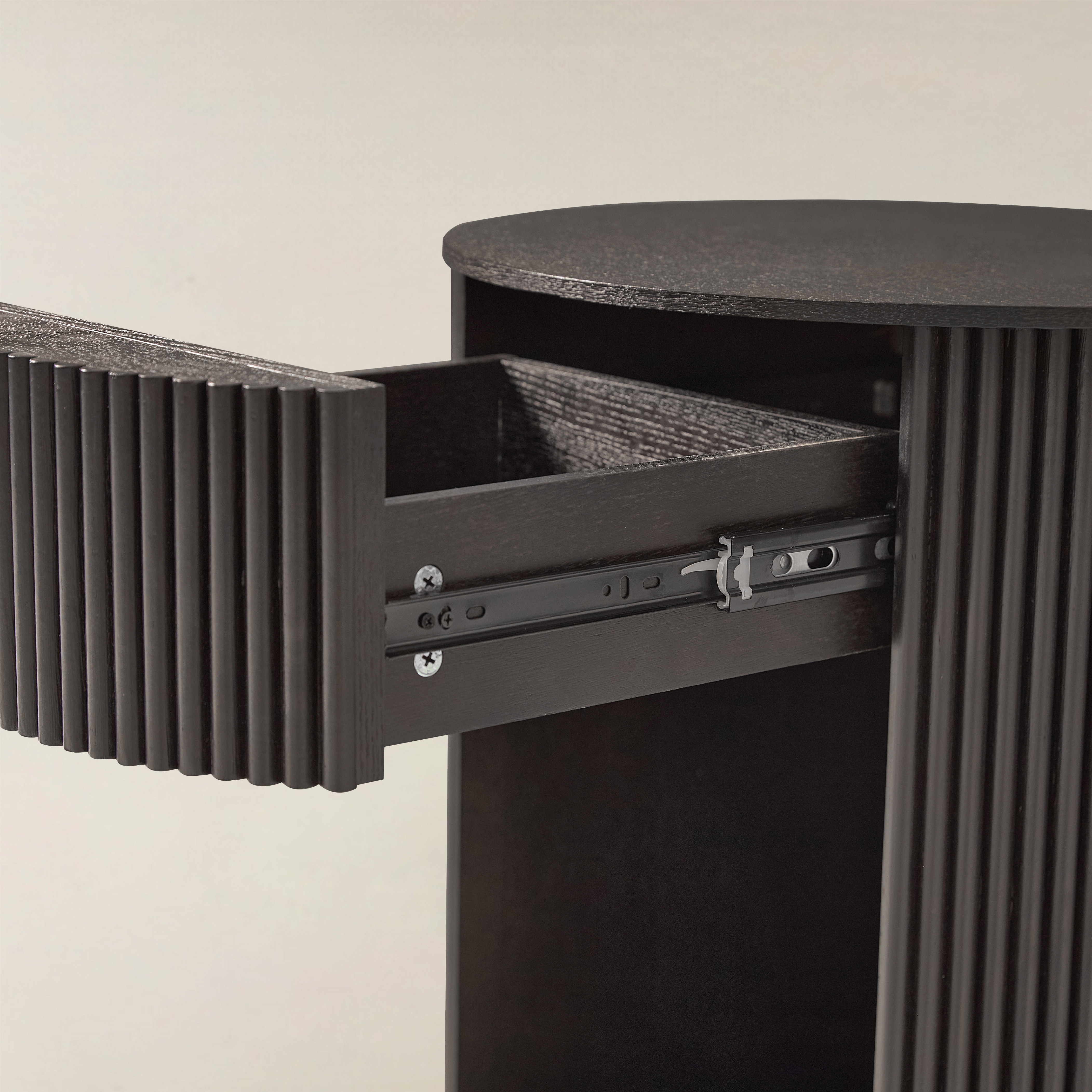 Modern Round Fluted End Table with Hidden Storage, Solid Wood Side Table
