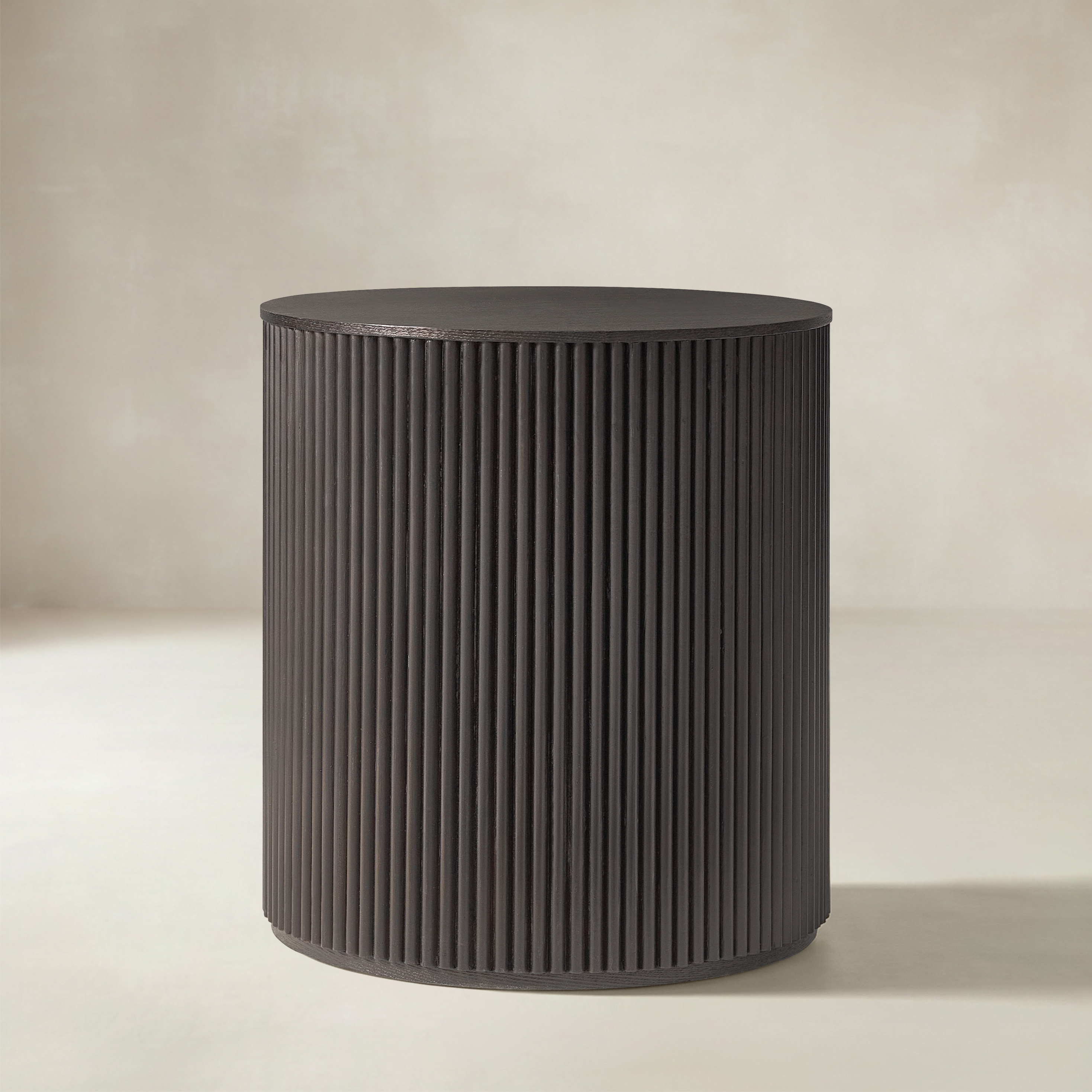 Modern Round Fluted End Table with Hidden Storage, Solid Wood Side Table
